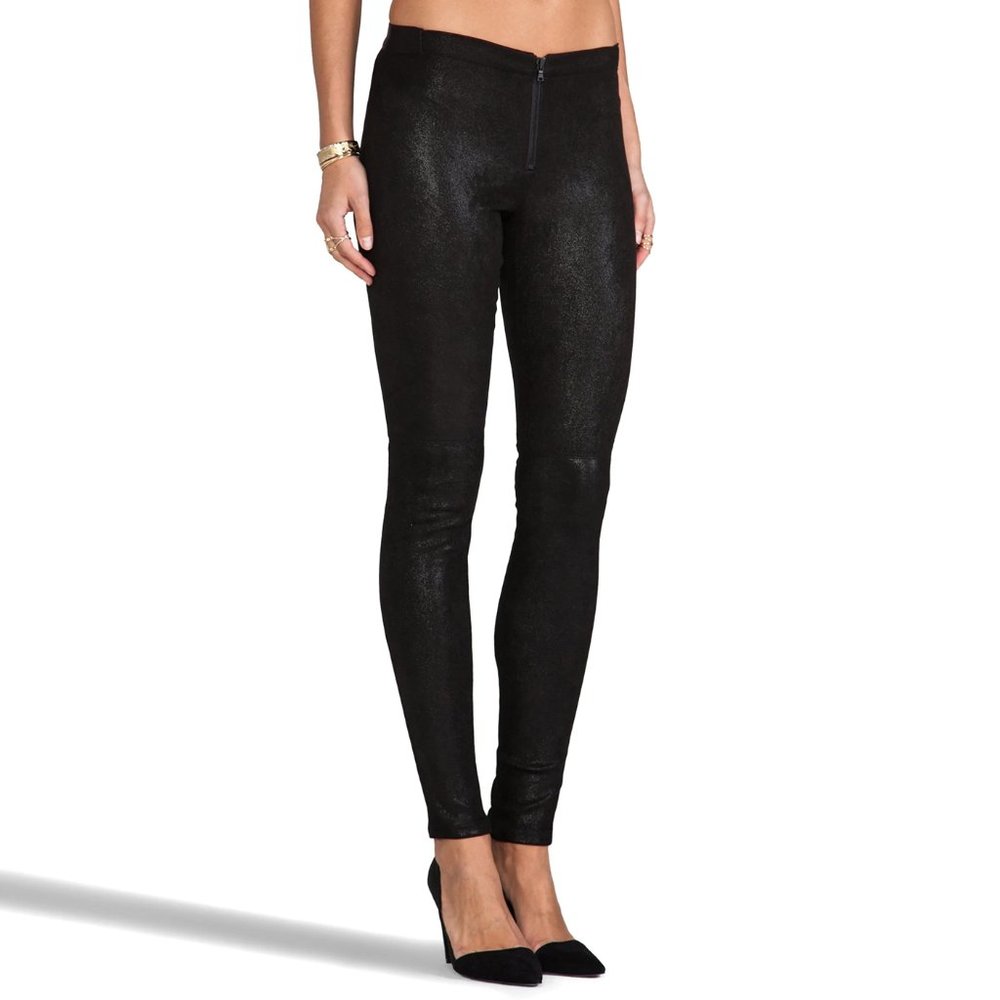 Alice + Oliva Front Zip Leather Leggings in Black Metallic